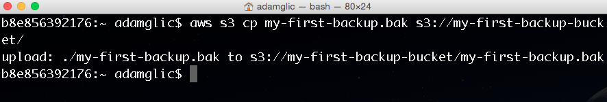 Using the aws s3 cp command to upload to an S3 bucket.