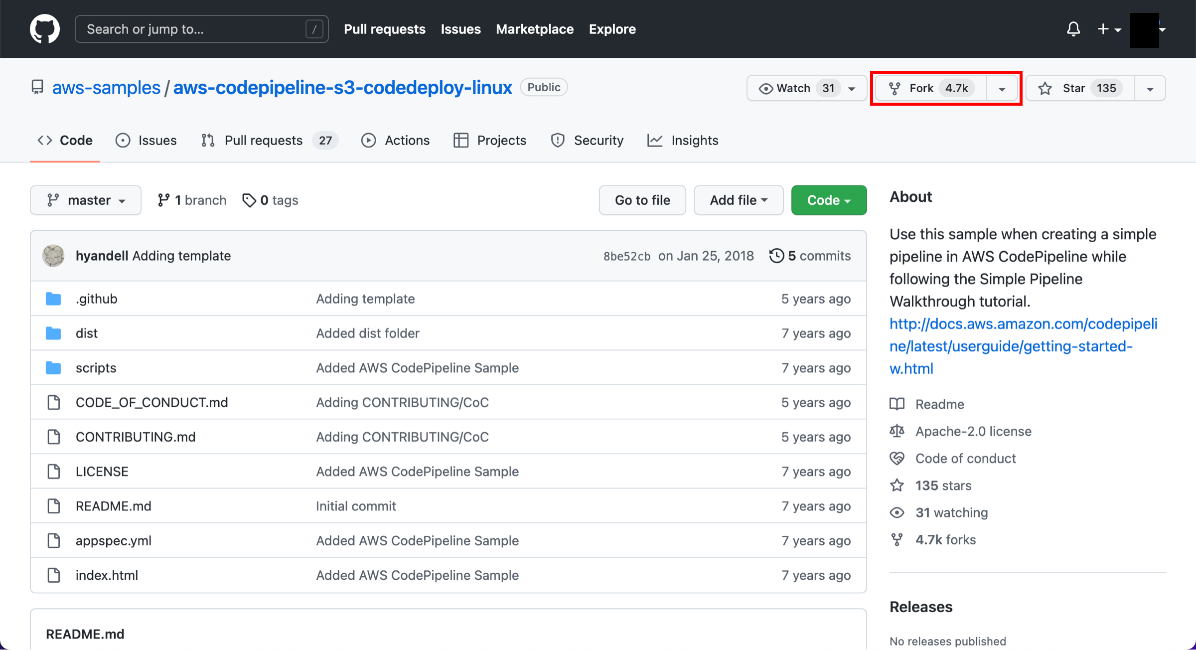 The navigation bar showing visit our github repository containing the sample code at https://github.com/aws-samp...
