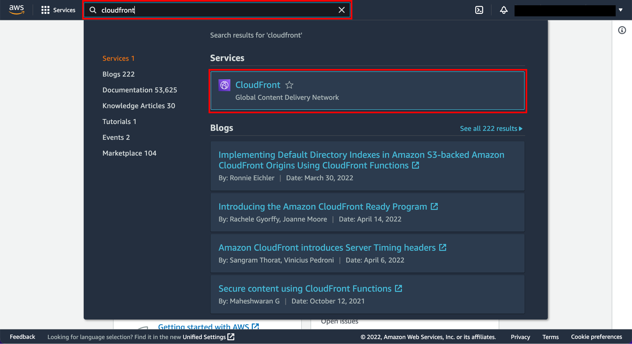 The navigation menu interface for the CloudFront console.