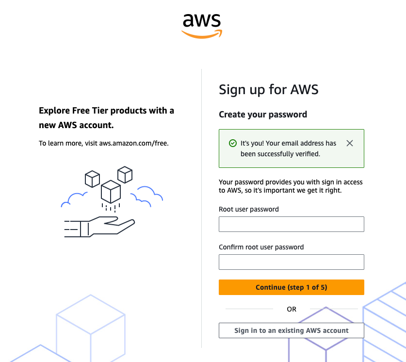The navigation bar showing create a password create your root user password. the password you...