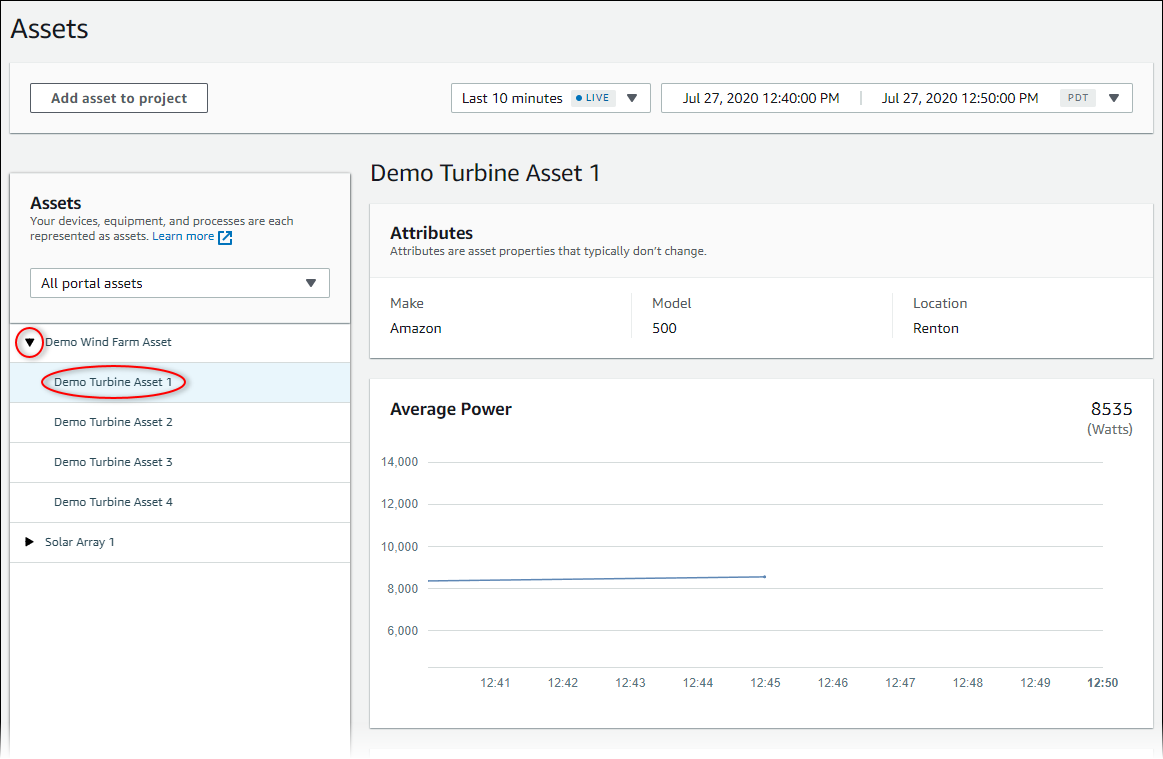 The "Assets" page, with an equipment asset and its properties.