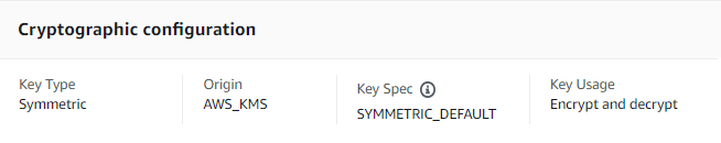 The Cryptographic configuration tab for a symmetric encryption KMS key