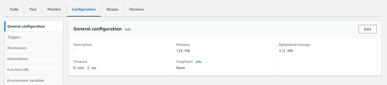 The Configuration tab in the Lambda console.