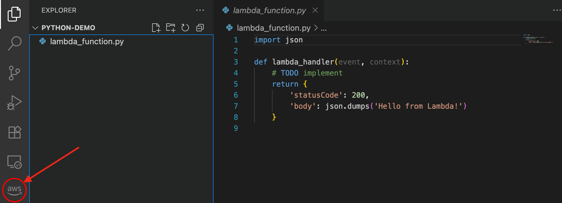 AWS Toolkit icon in VS Code sidebar