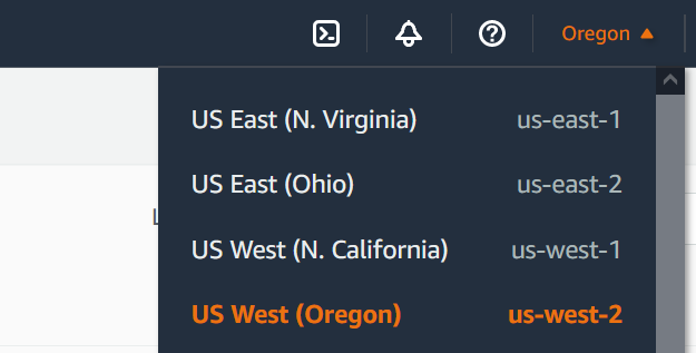 
            Image showing drop down region menu in Lambda console
          