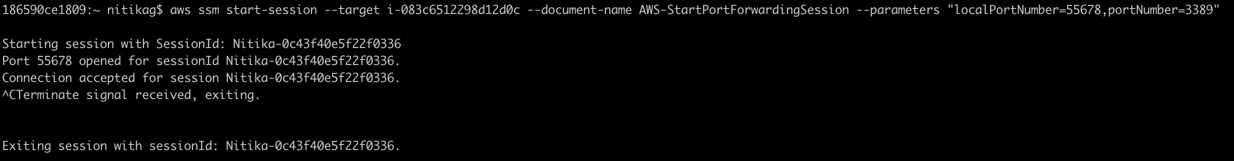 
       End a port forwarding session with the AWS CLI image.
      