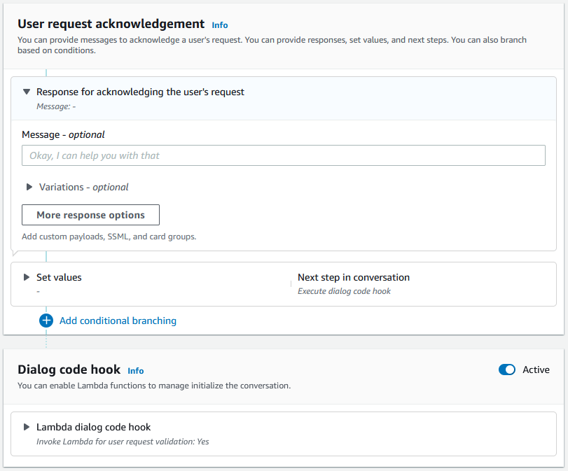 The advanced options for the initial response to a user's request.