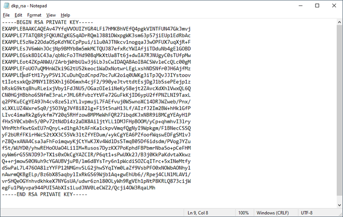 Example contents of the dkp_rsa file.