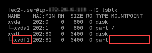 Blocked storage devices attached to a Linux or Unix instance.