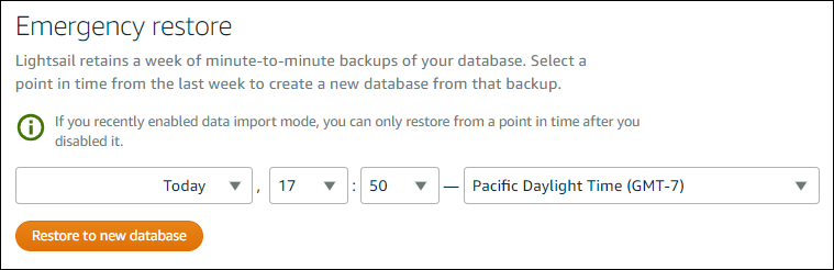 Creating a database from a point-in-time backup