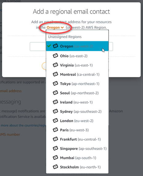 
                Select an AWS Region when adding a notification
                  contact.
              