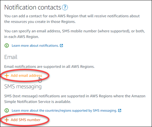 
            Notification contacts in the Lightsail console.
          