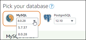 Pick a database engine in the Lightsail console.