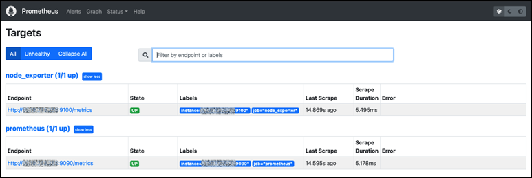 Targets on the Prometheus dashboard