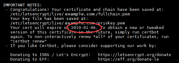 
            Let's Encrypt certificate renewal date.
          