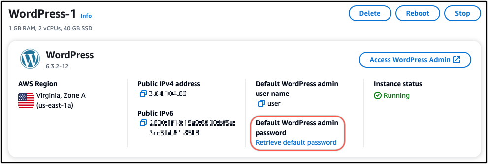 Accessing WordPress admin password in Lightsail.