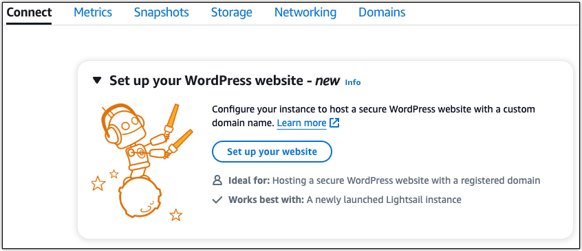 Launching WordPress setup in Lightsail.