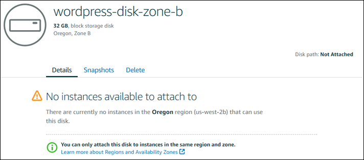 
              Block storage disk can't be attached because it's in the wrong Availability
                Zone
            