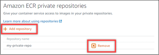 Amazon ECR private repositories section of the Images tab