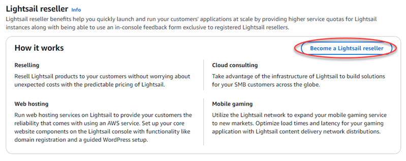 How to open the request form to become a Lightsail reseller.