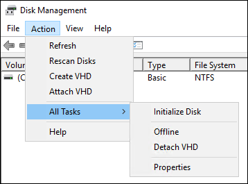 
            Initialize the block storage disk using the Action menu
          