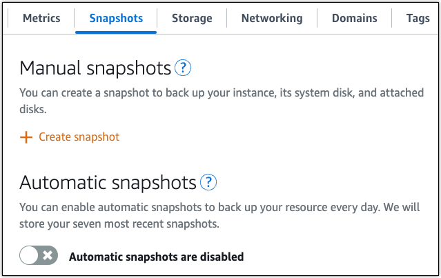 
                Create an instance snapshot in the Lightsail console
            