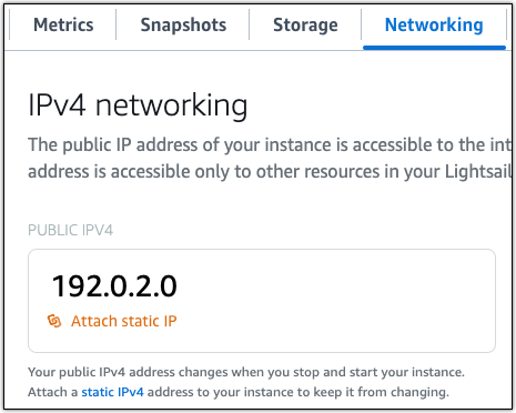 
                Attach static IP address in the Lightsail console
            