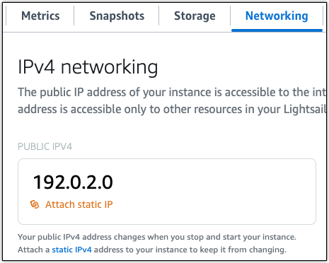 Attach static IP address in the Lightsail console