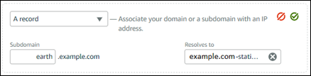 Adding an address record to the DNS zone in the Lightsail console.