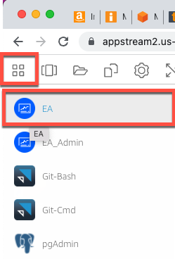 
      The AppStream 2.0 launch application icon with EA selected.
     