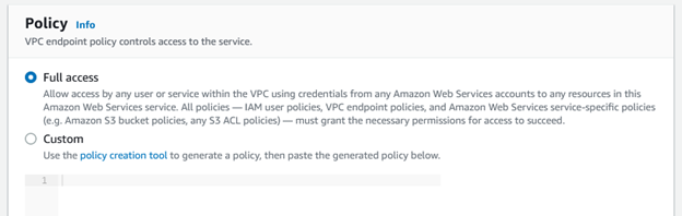 Policy with Full Access selected.