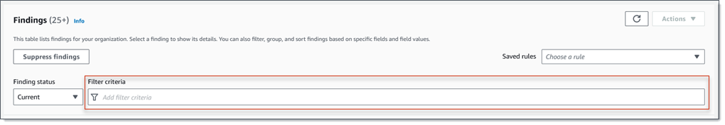 
                  The Filter criteria box on the
                    Findings page.
                