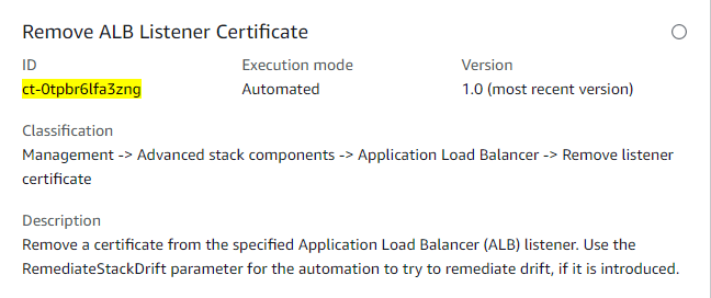 Remove ALB Listener Certificate change type details in AMS console interface.