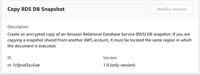 Description and details for creating an encrypted copy of an Amazon RDS DB snapshot.