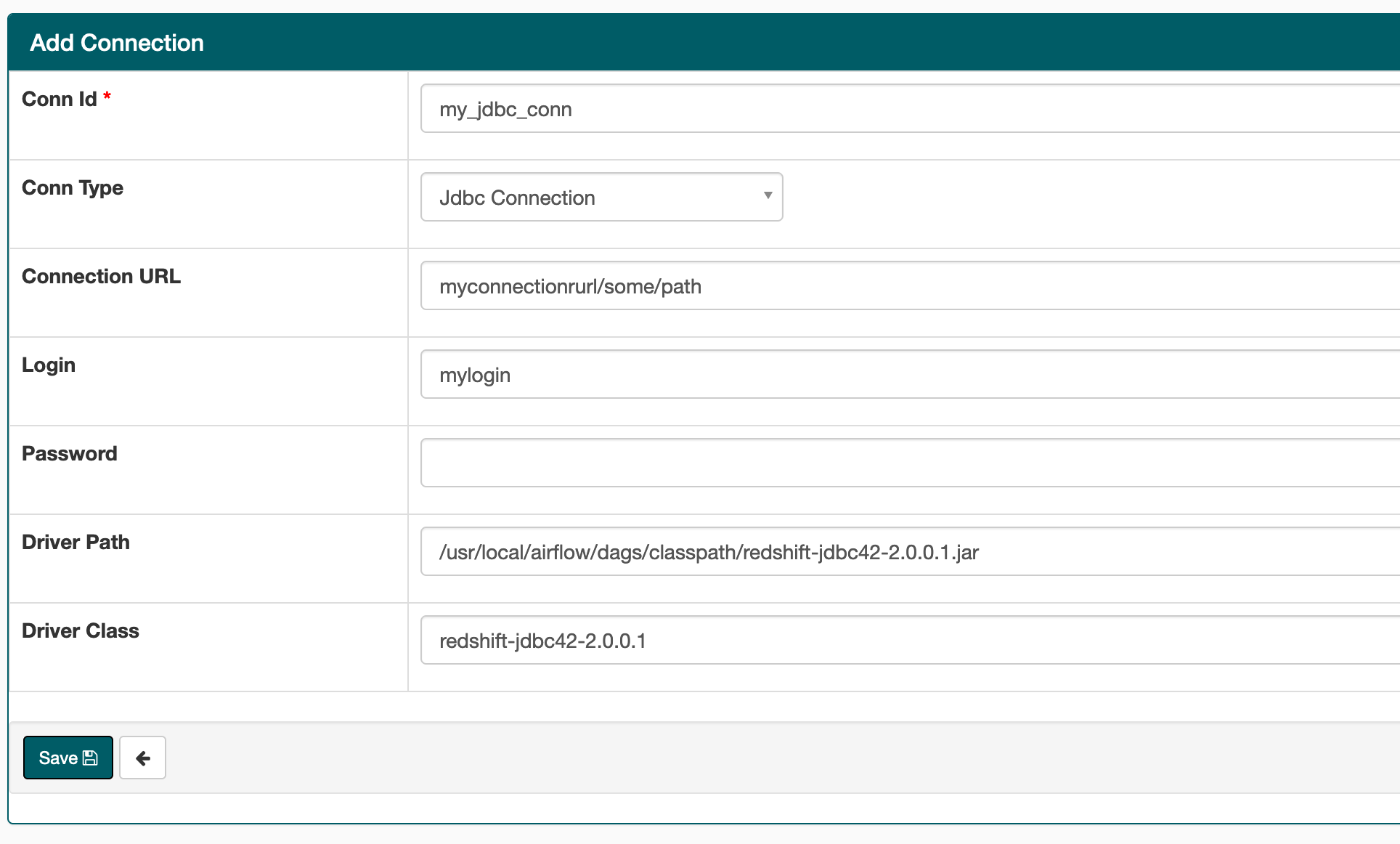 
                This image shows the Jdbc connection type in the Apache Airflow UI.
              
