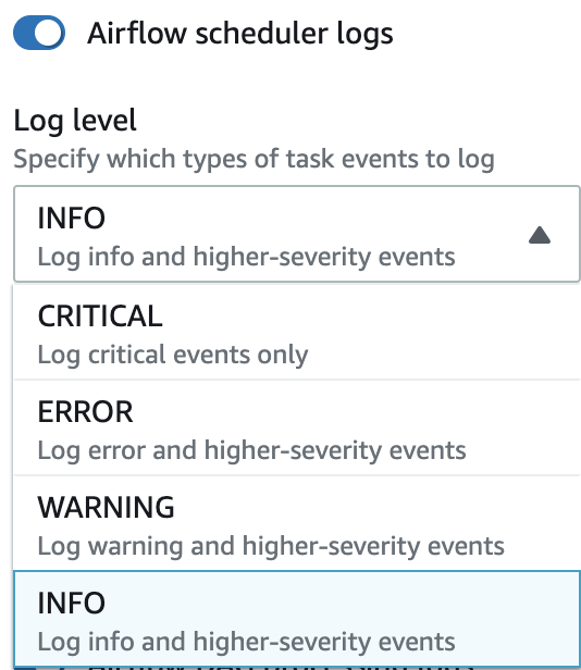 This image shows how to enable logs at the INFO level.