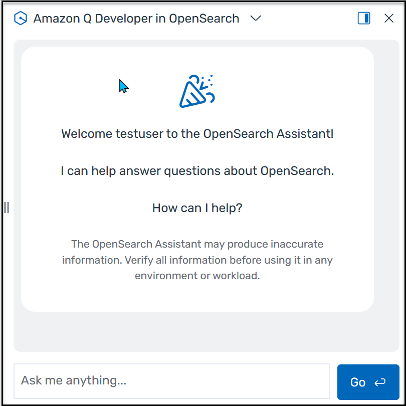 The Amazon Q chatbot user experience in OpenSearch Service.