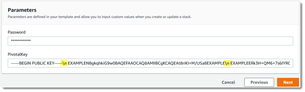 
                     Specify stack details page in
                        CloudFormation
                  