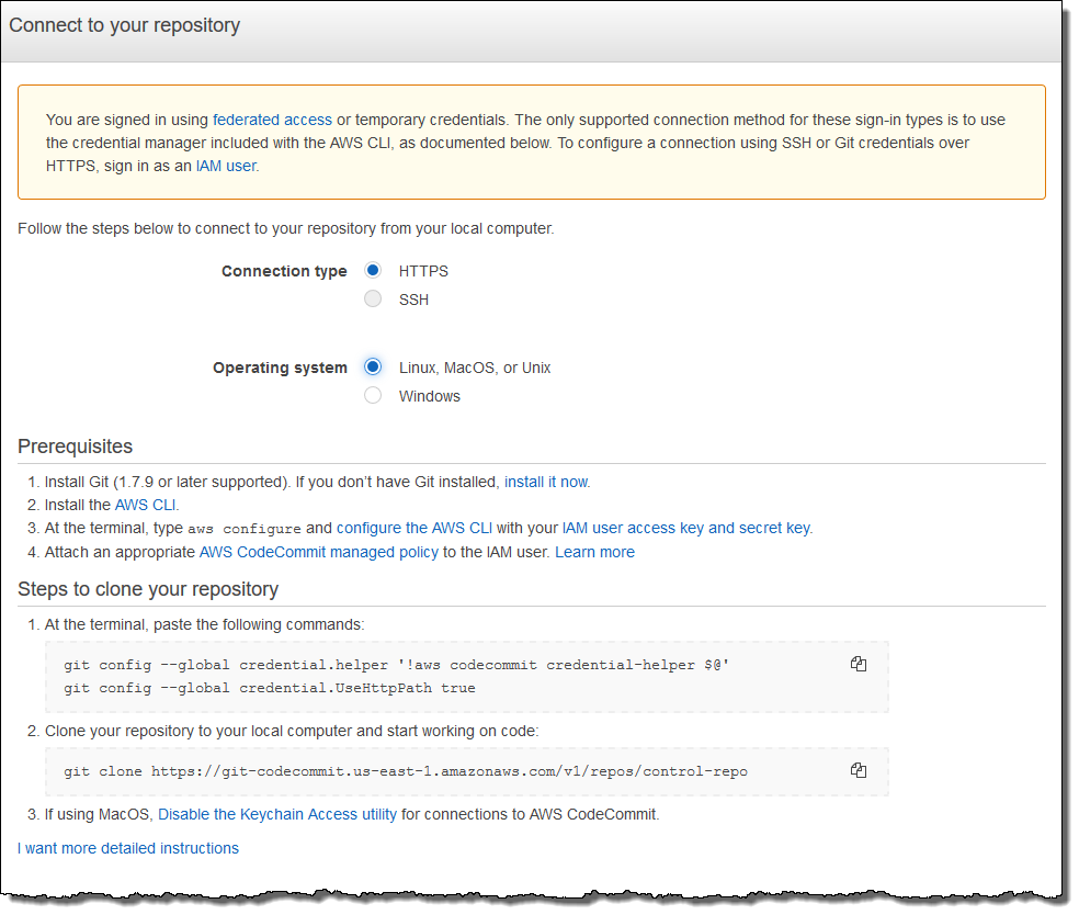 
                     Creating a new repository in CodeCommit.
                  