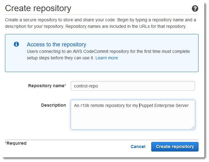 
                     Creating new repository in CodeCommit.
                  