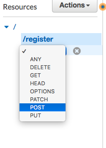 The create method pane with check mark selected.