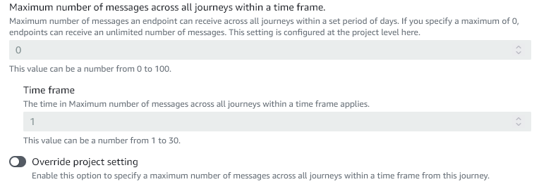 The text box for the Maximum number of messages across all journeys within a time frame value.