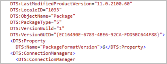 SSIS package in XML format