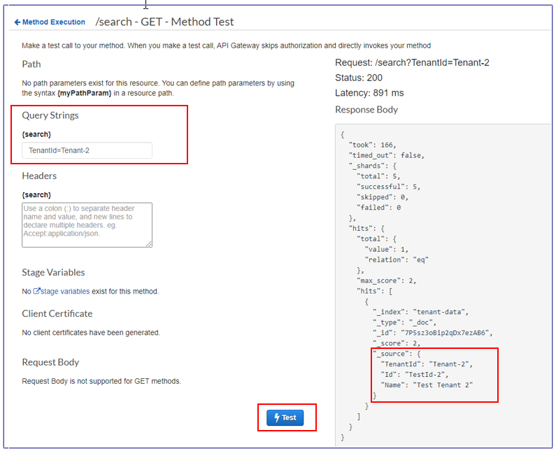 Test window for Tenant-2 query