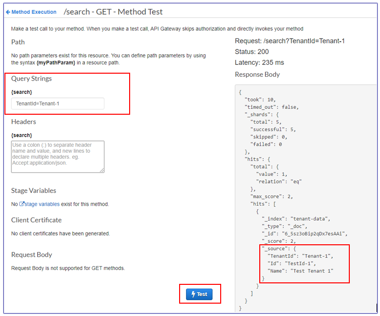 Test window for Tenant-1 query