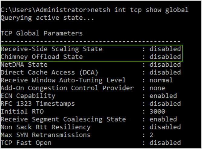 
          Checking TCP offloading and RSS settings
        