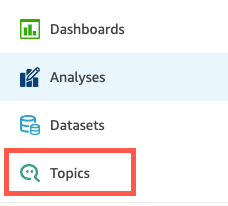 
                        Image of the QuickSight Topics page on first run.
                    