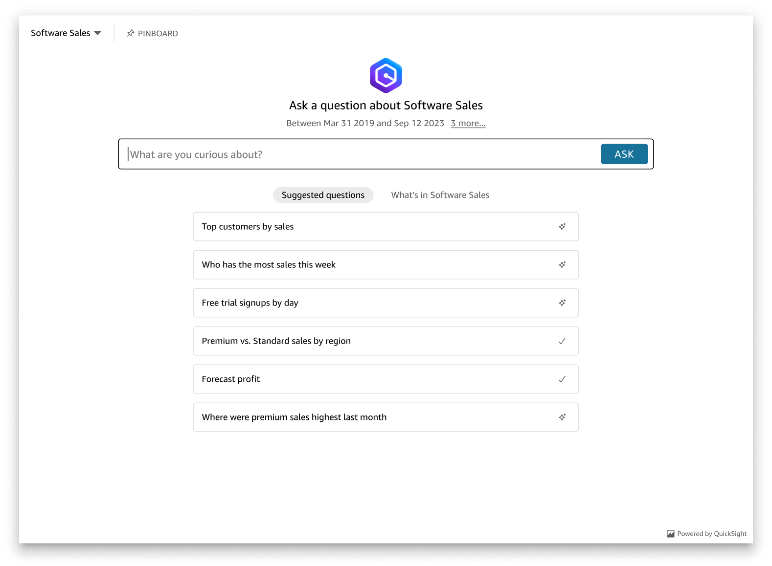 The Generative Q&A experience panel that renders when you set the panelType value to 'FULL'.