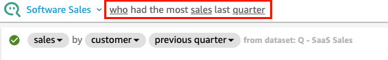 Image of highlighted terms in a question in the Q bar.