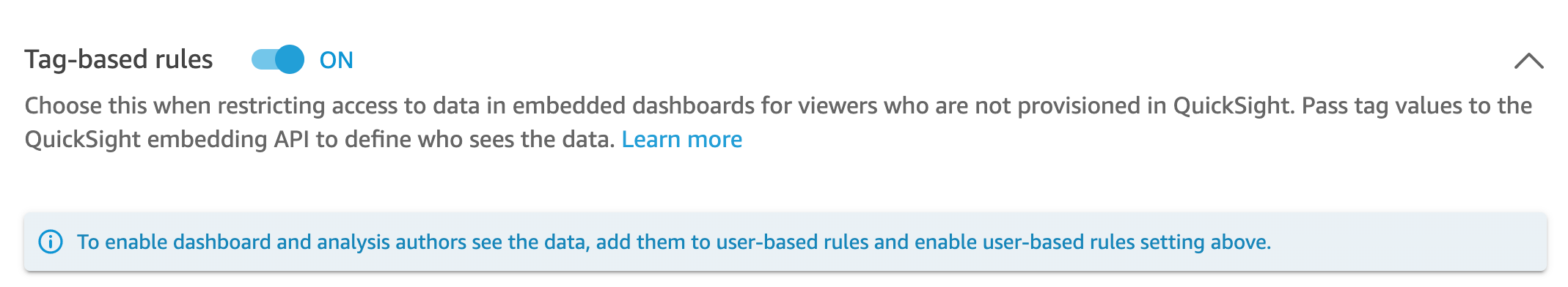 
							Tag-based rules toggle set to ON to set up row-level
								security.
						